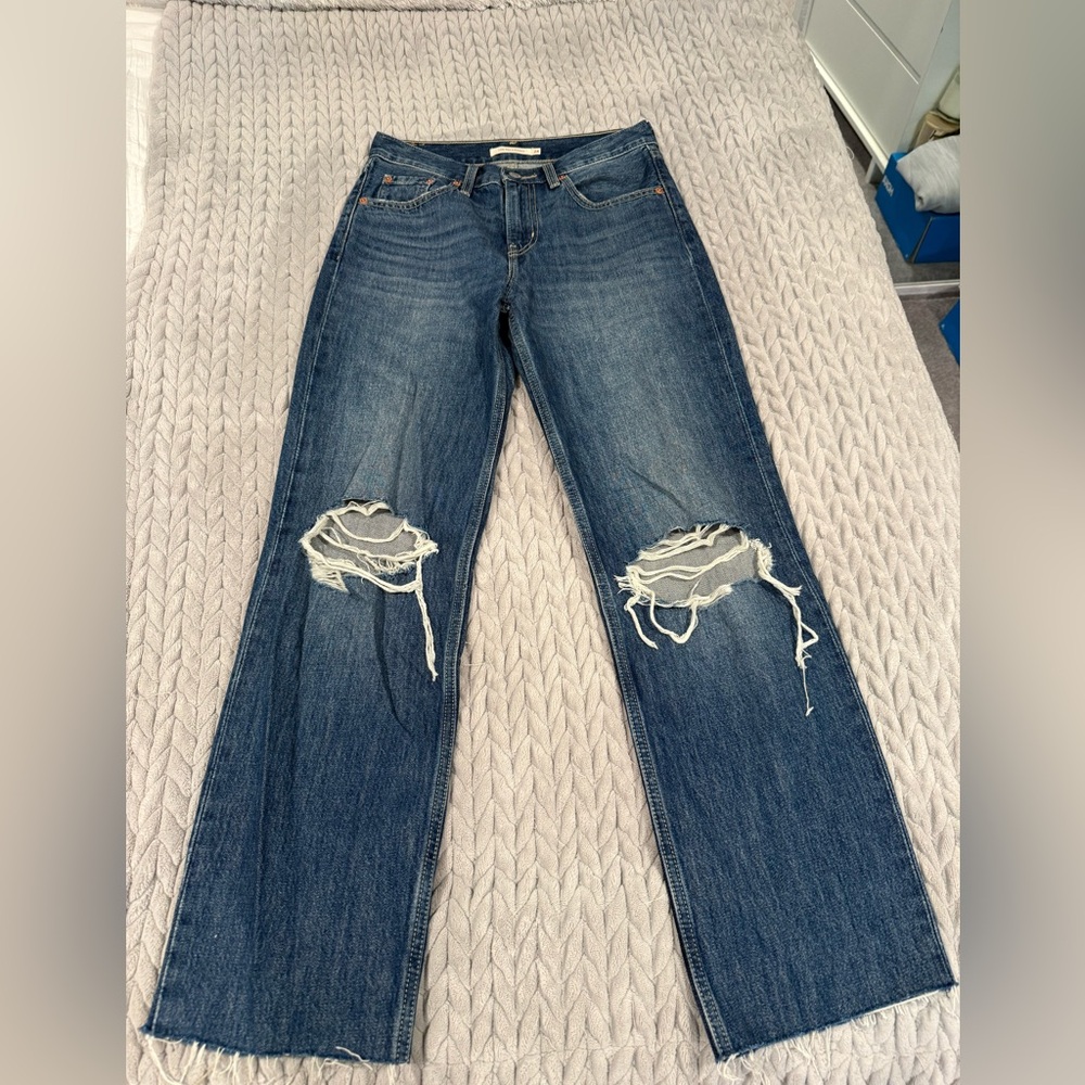 Levi's Blue Straight Leg Distressed Jeans